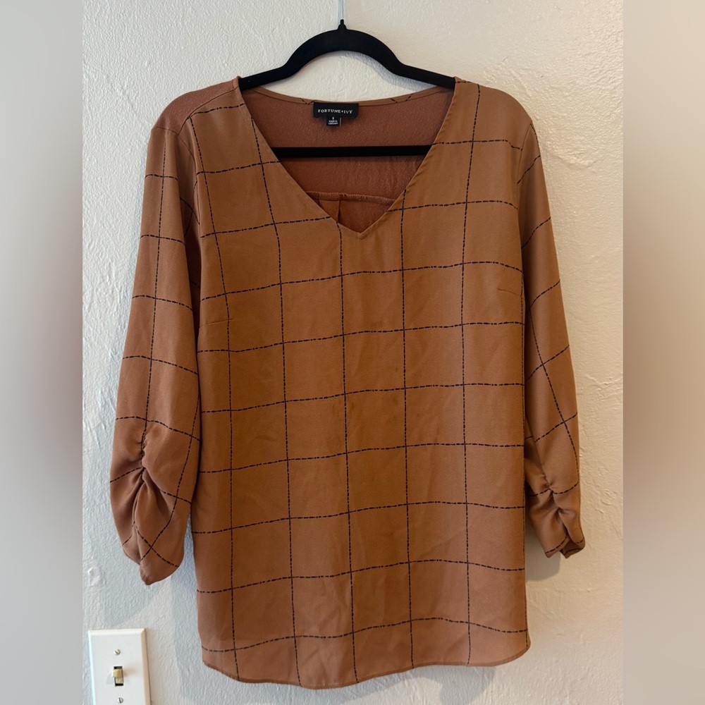 Elegant Brown Grid Women's Blouse